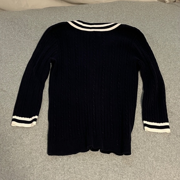 Tennis V-Neck Sweater Womens Small Preppy Cable Knit Academia Old Money Blue - Picture 7 of 8